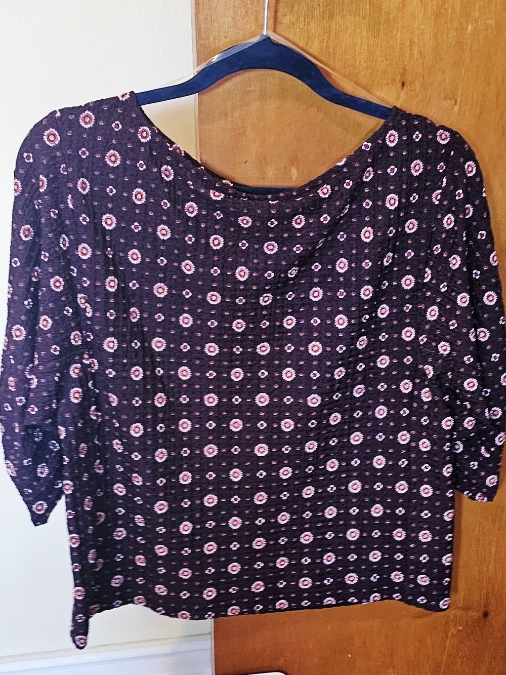 LOFT Black Top with Pink Floral Dot Print